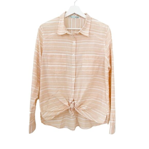 Maurices Peach Striped Tie Front Button Down Shirt size XL - Picture 1 of 7
